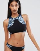 Asos Fuller Bust Dazzle Gem Embellished Mesh Halter Bikini Top Dd-f -