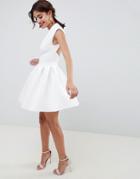 Asos Design Scuba Seamed Open Back Mini Prom Dress - White