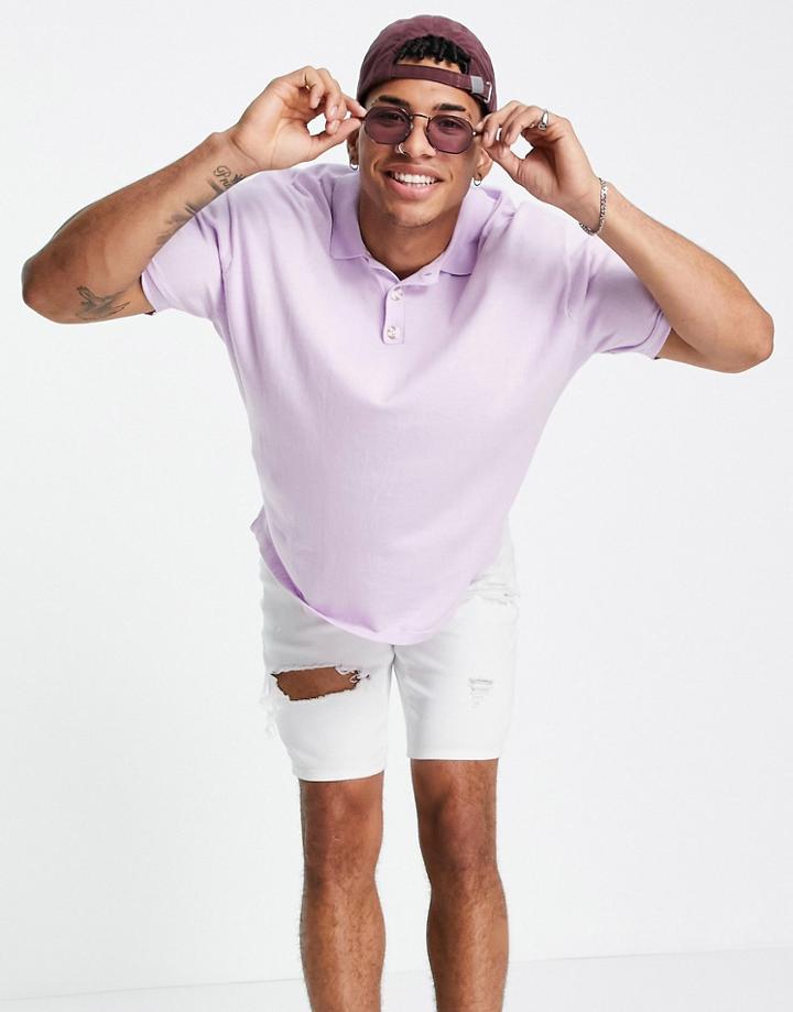 Asos Design Knitted Oversized Polo Neck T-shirt In Lilac-purple