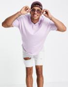 Asos Design Knitted Oversized Polo Neck T-shirt In Lilac-purple