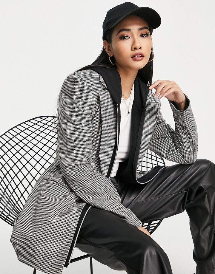 River Island Houndstooth Check Nipped Dad Blazer In Black - Part Of A Set