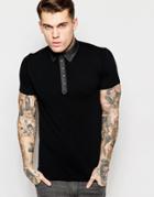 Diesel Polo T-angie Chambray Collar And Placket In Black - Black