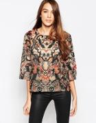 Ganni Top In City Hall Lace - Camel
