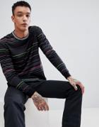Asos Design Relaxed Long Sleeve T-shirt With Color Pop Stripe And Tipped Rib - Black