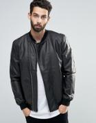Only & Sons Faux Leather Bomber With Asymmetrical Zip - Black