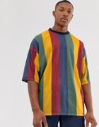 Asos Design Oversized T-shirt With Large Vertical Stripes-multi