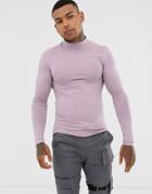 Asos Design Organic Muscle Fit Long Sleeve Jersey Turtleneck In Purple