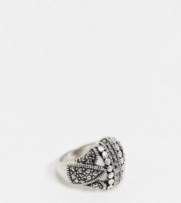 Reclaimed Vintage Inspired Chunky Grunge Ring With Crystal Detail In Antique Silver