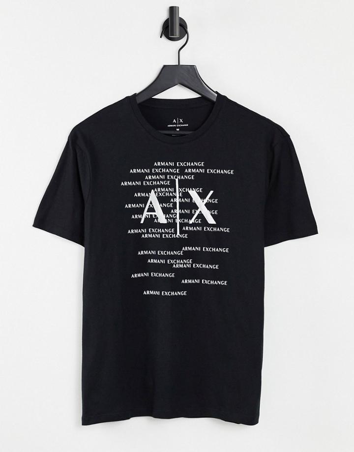 Armani Exchange Central Text Graphic T-shirt In Black