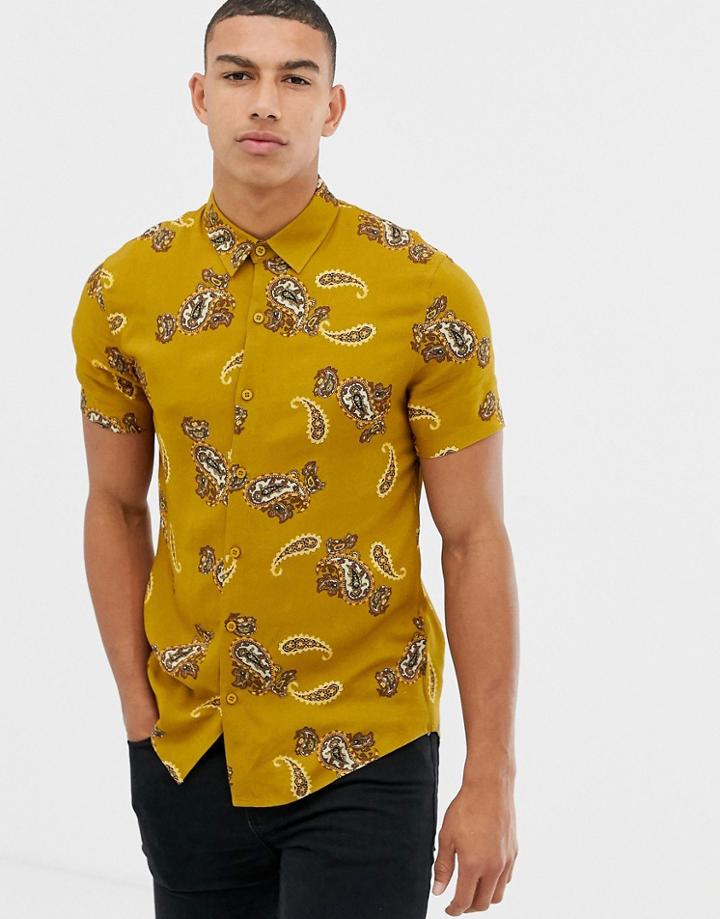 New Look Regular Fit Paisley Print Shirt In Mustard - Yellow