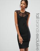 Y.a.s Tall Margarita Rib Dress With Mesh Yoke And Sleeves - Black