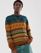 Asos Design Knitted Sweater With Floral Design In Brown - Brown