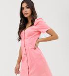 Missguided Petite Exclusive Sweetheart Neck Mini Dress With Puff Sleeves In Pink - Pink