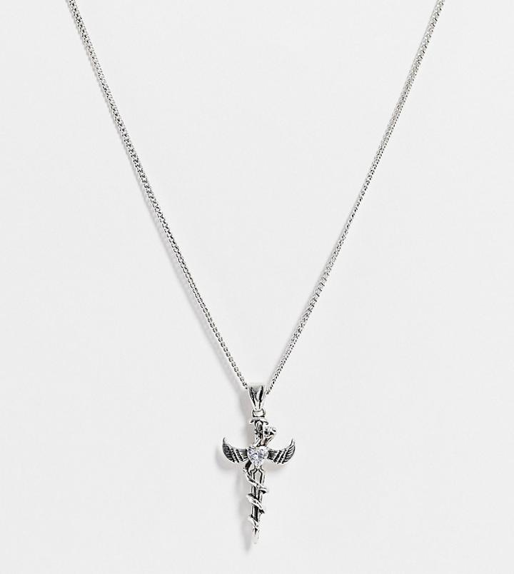 Reclaimed Vintage Inspired 90s Grunge Necklace With Sacred Heart And Dagger Pendant In Burnished Silver