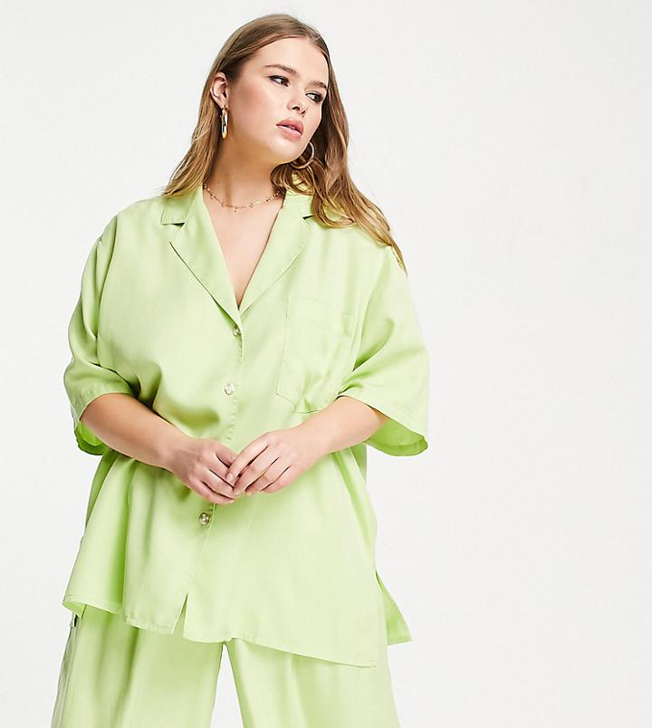 Asos Design Curve Bowling Shirt In Bright Apple - Part Of A Set-green