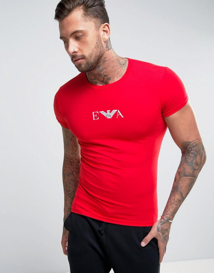 Emporio Armani T-shirt With Chest Logo In Muscle Fit - Red