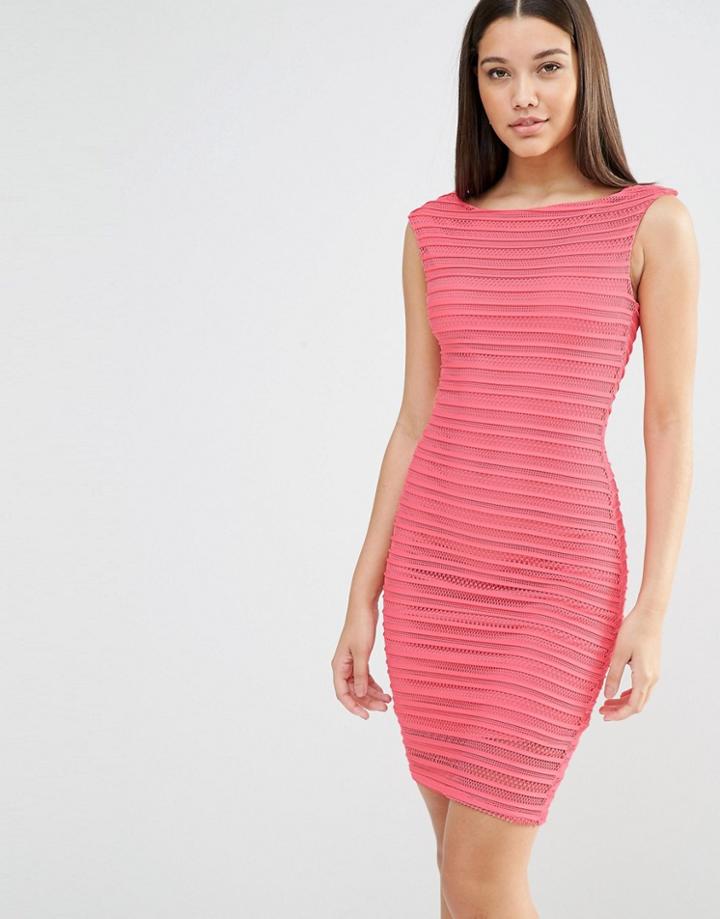 Lipsy Ripple Bodycon Midi Dress - Red
