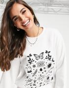 Daisy Street Relaxed Sweatshirt With Astrology Print-white