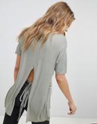Brave Soul Chase Split Back Over-size Tee - Green