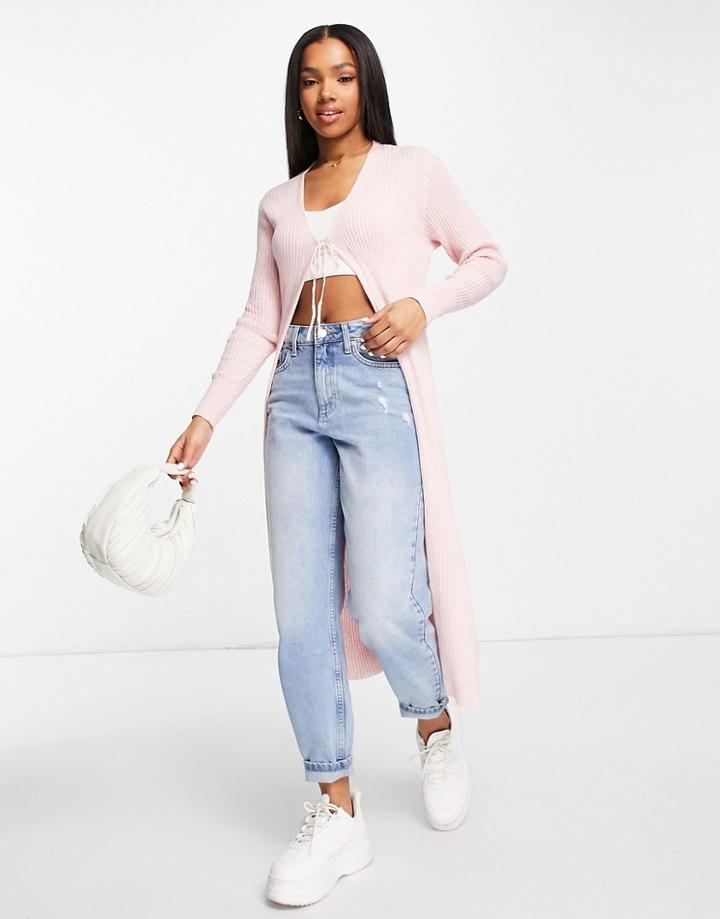 Cotton: On Vegetable Dye Ribbed Longline Cardigan In Pink - Part Of A Set