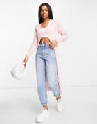 Cotton: On Vegetable Dye Ribbed Longline Cardigan In Pink - Part Of A Set