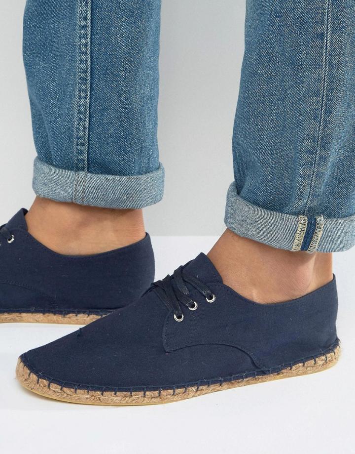 Asos Festival Derby Espadrilles In Navy Canvas - Navy