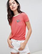 Brave Soul Stripe T Shirt With Live Badge - Red