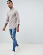 River Island Long Sleeve Pique Shirt In Stone - Stone