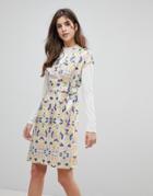 Liquorish Cap Sleeve Geoprint Dress With D-ring And Attached Belt - Multi