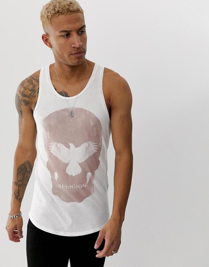 Religion Tank With Bird Skull Print In White