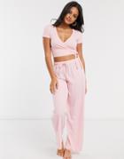 Asos Design Mix & Match Wrap Front Jersey Pyjama Top In Pink