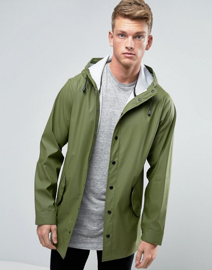 Asos Shower Resistant Rain Coat In Khaki - Green