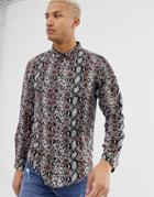 Another Influence Snake Print Long Sleeve Shirt - Brown