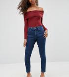 Asos Petite Ridley High Waist Skinny Jeans In Clemence Wash - Blue