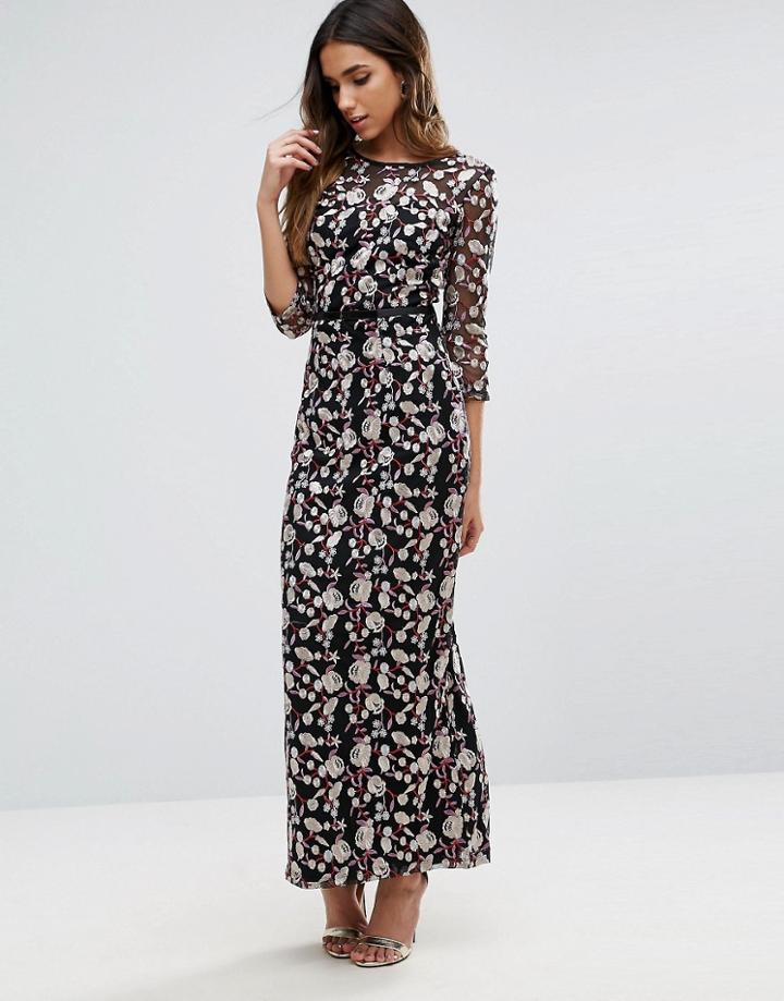 Litte Mistress Embroidered Floral Maxi Dress - Black