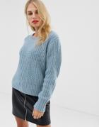 Pieces Wide Knit Sweater-blue