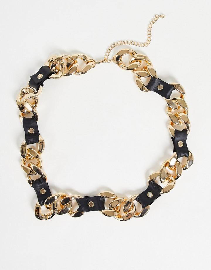 Asos Design Chain And Pu Link Waist And Hip Belt In Gold
