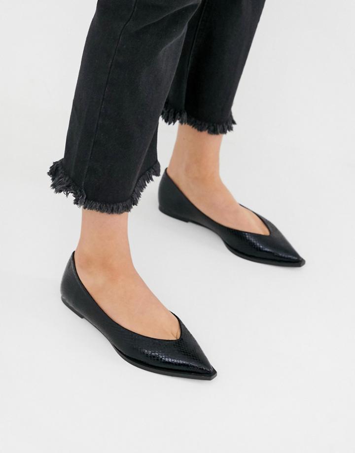 Asos Design Levels High Vamp Ballet Flats In Black Snake