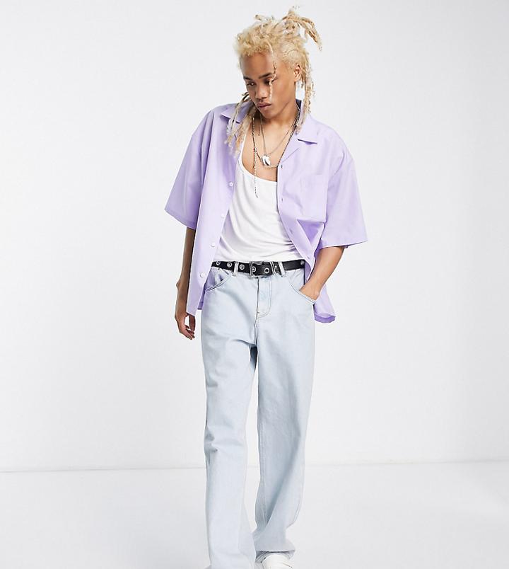 Collusion Boxy Revere Cotton Shirt In Lilac-purple