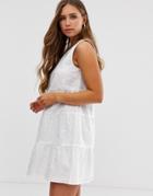 Asos Design Sleeveless Tiered Mini Smock Dress In Broderie - White