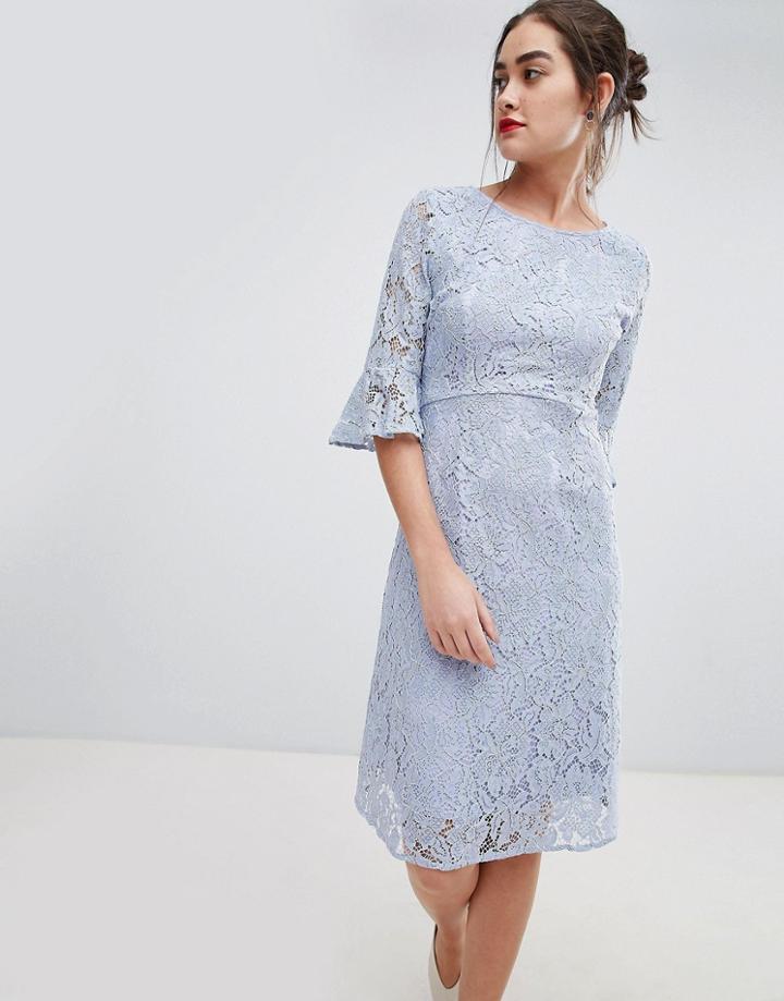 Sugarhill Boutique Ellie Fluted Sleeve Lace Midi Dress - Blue