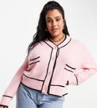 Neon Rose Plus Oversized Cardigan With Ornate Buttons In Pastel Knit-pink