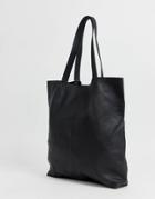 Asos Design Leather Tote Bag In Black