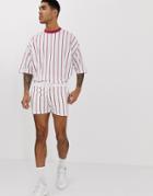 Asos Design Two-piece Jersey Skinny Short Shorts With Stripe - White