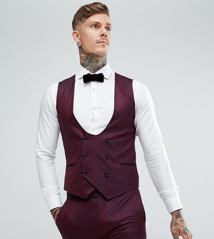 Noose & Monkey Super Skinny Suit Vest In Texture - Red