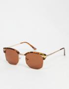 Asos Design 90s Retro Sunglasses In Tort With Metal Detail And Brown Lens