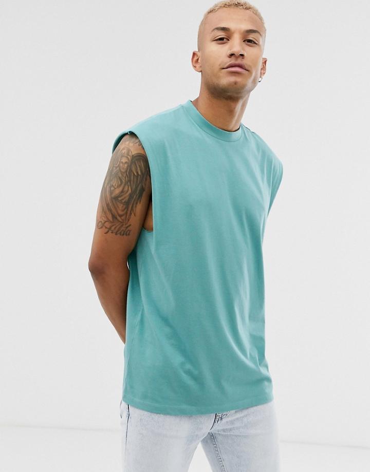 Asos Design Oversized Longline Sleeveless T-shirt In Blue