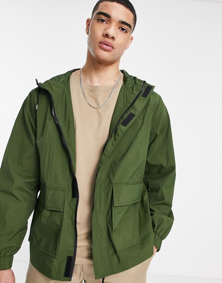 Asos Design Shower Resistant Rain Jacket In Green