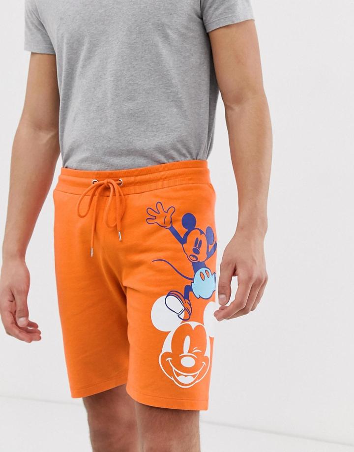 Asos Design Skinny Shorts With Mickey Mouse Print-orange