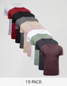 Asos 10 Pack Muscle Fit T-shirt With Crew Neck Save - Multi